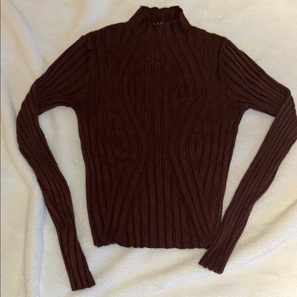Lulu's Brown Cowl Neck Sweater with Ribbed Design